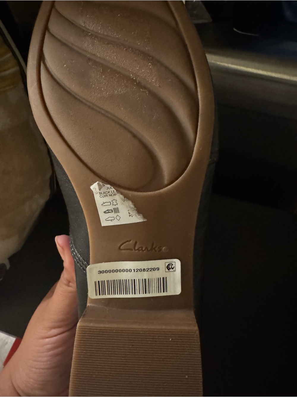Clarks Black Slip-On Loafers with Low Tan Heel - Picture 5 of 6